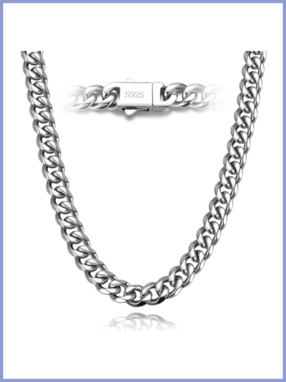 7mm Miami Cuban Link Chain Necklace 316L Stainless Steel 925 Sterling Silver